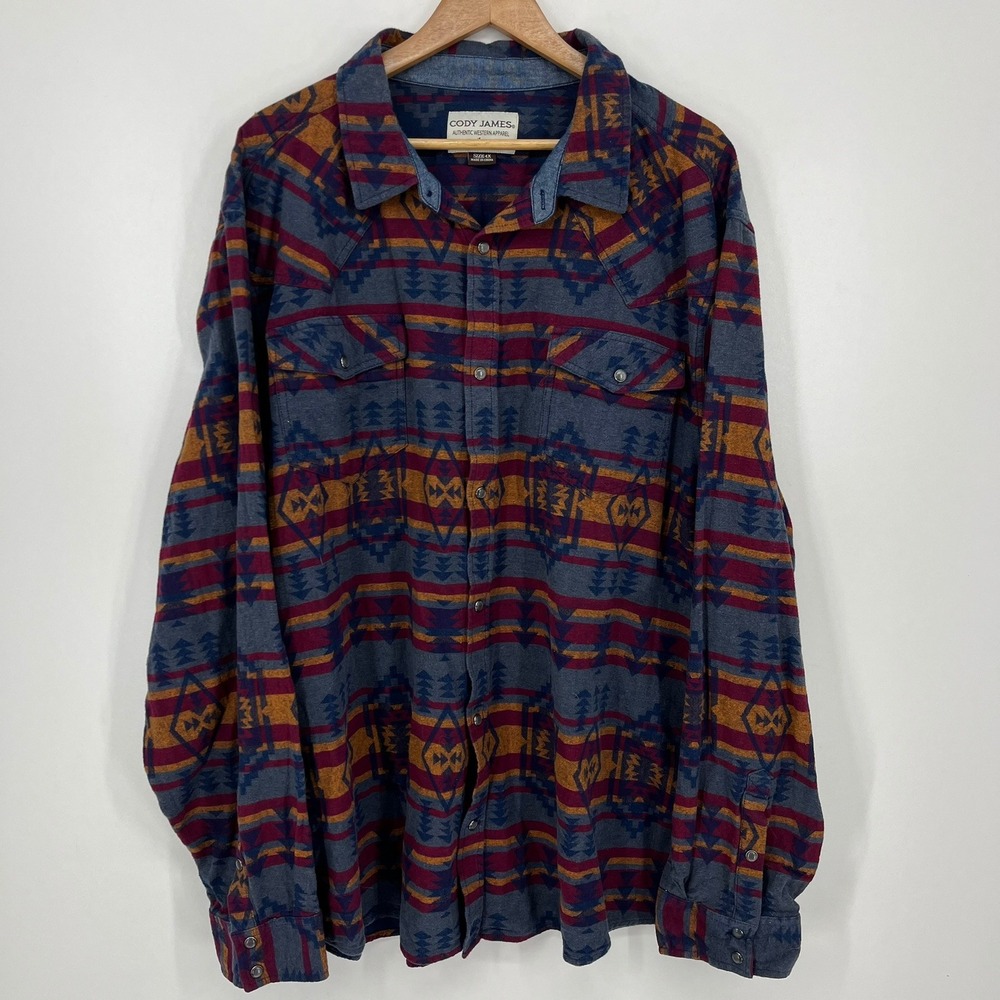Cody James Mens 4XL Southwestern Aztec Pearl Snap Western Shirt Blue Red
